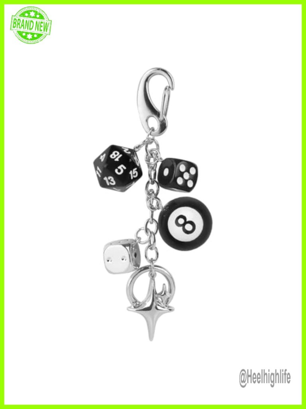 Y2K 8 Ball Dice Keychain Metal Charm Purse Accessory
